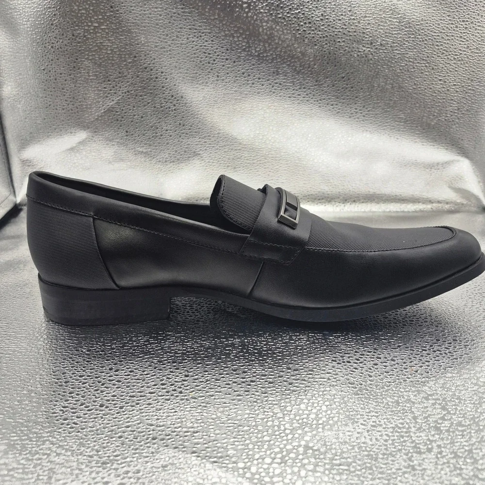 Calvin Klein Jameson Mens Black Leather Square Toe Loafers Dress Shoes 34F0311